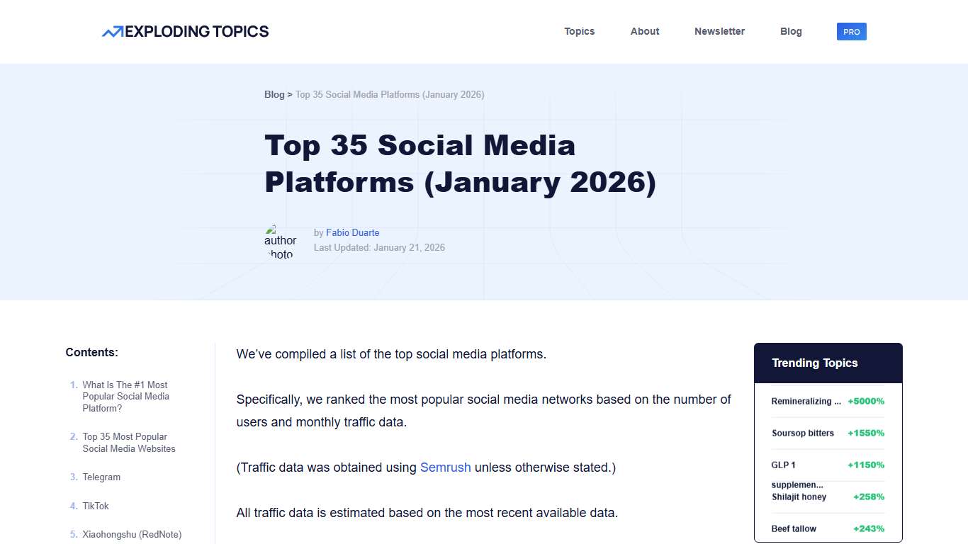 Top 35 Social Media Platforms (January 2026)